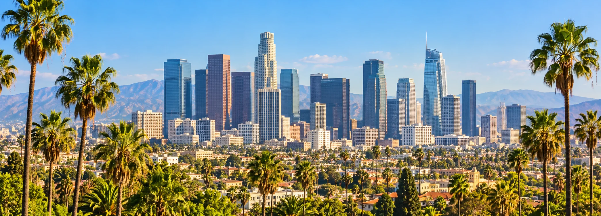 Los Angeles downtown skyline with palm trees