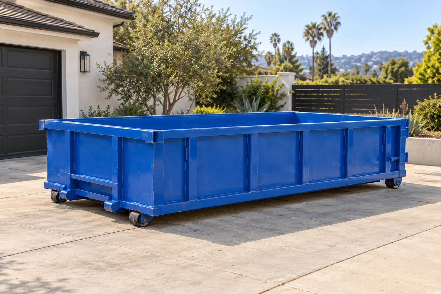 Illustrative 10 yard blue roll-off dumpster