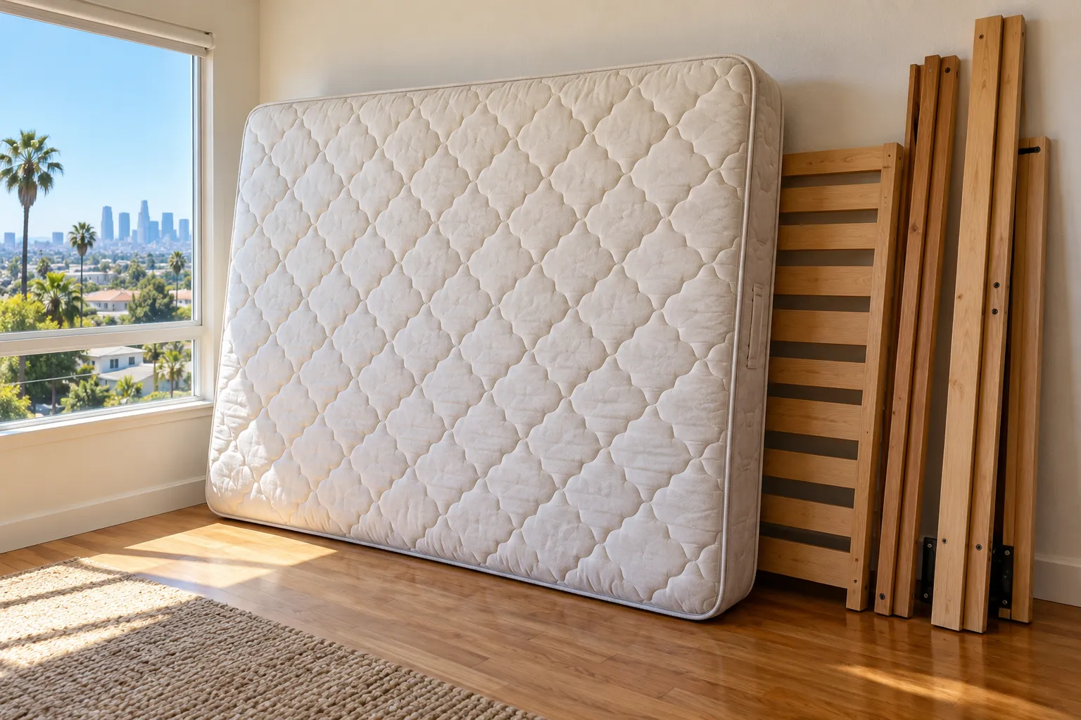 Mattress and bed frame ready for removal